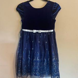 Girls size small blue velvet dress with sliver accents
